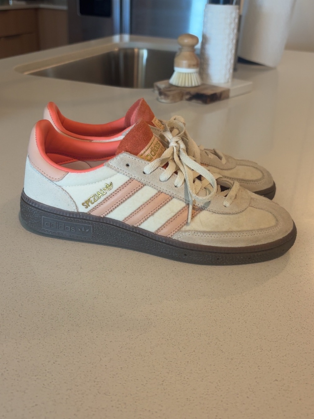 Special edition adidas Cream Suede Sneakers with Peach Accents - Picture 3 of 8